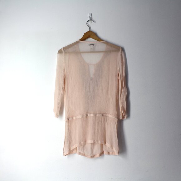 Cache size S silk sheer 3/4 sleeve embellished beaded blouse tunic top Pink - Picture 3 of 11